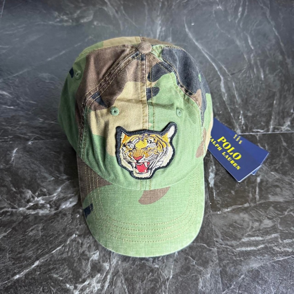 Polo Ralph Lauren Green Camo Tiger Patch Cap Hat -New